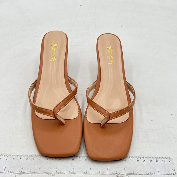Wansseny Brown Comfy Thong Open Toe Low Heel Flip Flops Slip on Mules Sandals - Picture 2 of 7